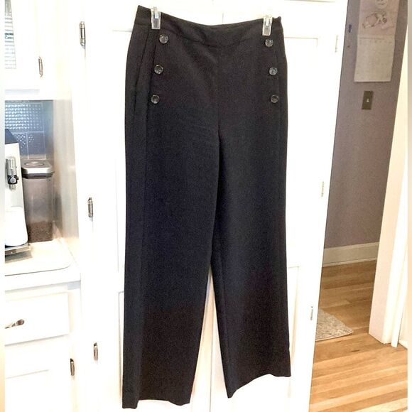 DKNY Navy Sailor nautical Button flat front High Rise Wide Leg Pant Size 10 - Picture 4 of 12